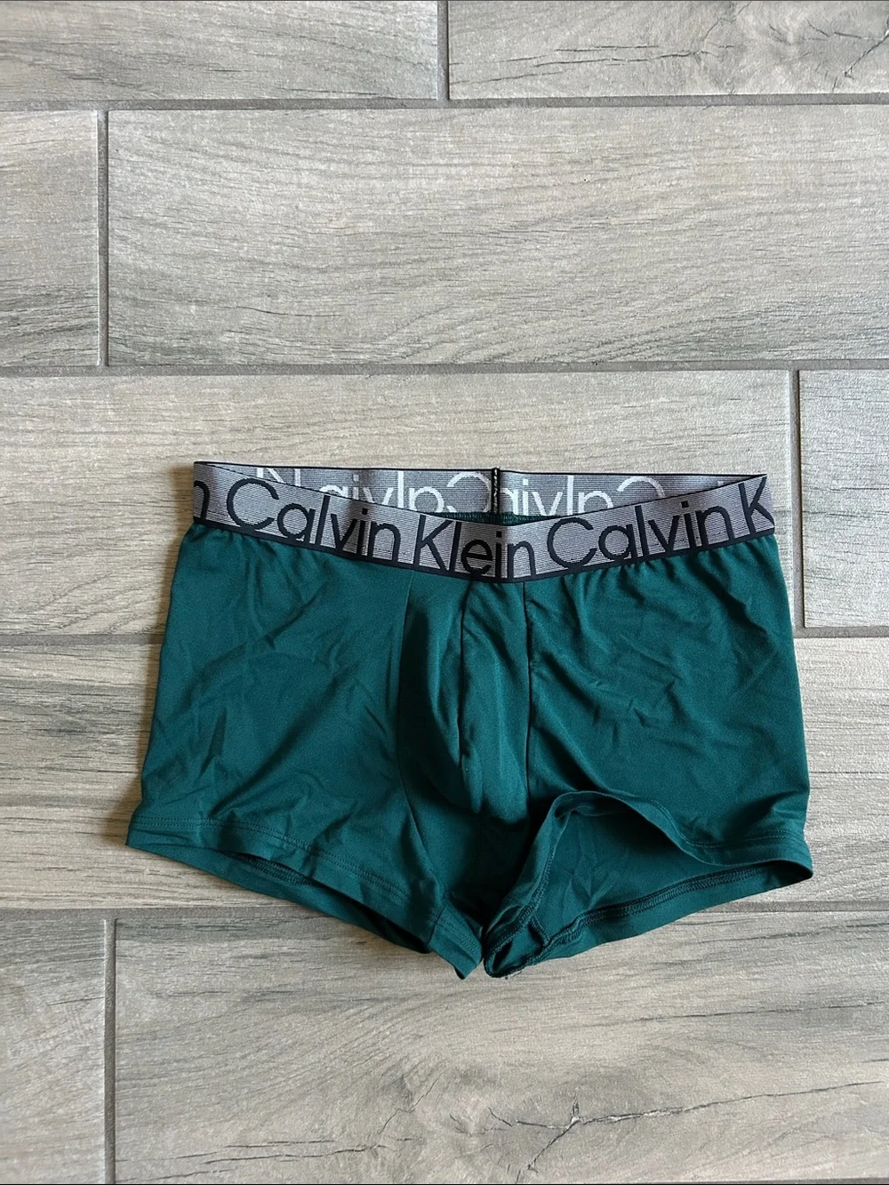 Calvin Klein Teal Boxer Briefs with Silver Logo Waistband